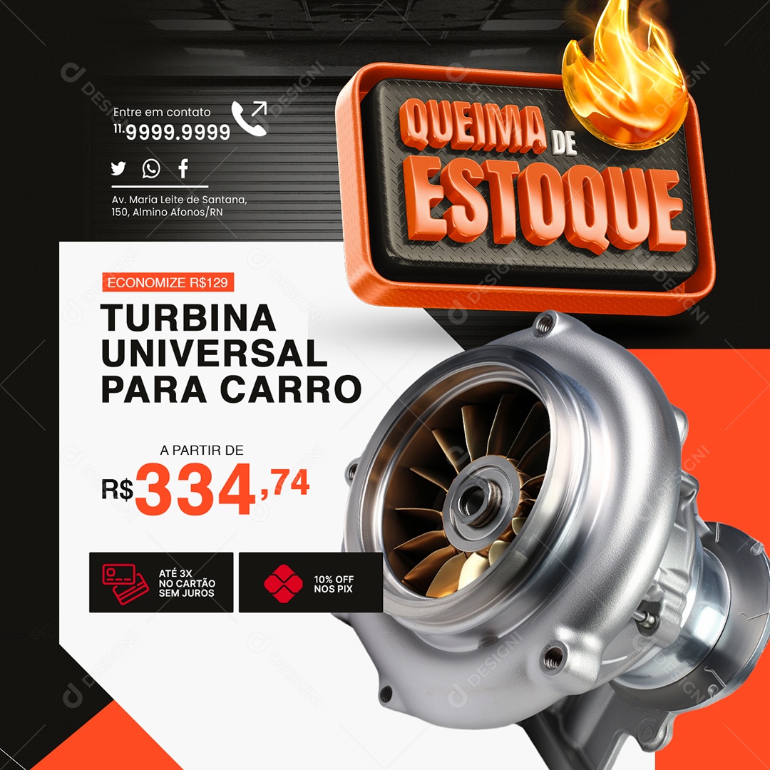 Oficina Mecânica Queima de Estoque Turbina Universal Social Media PSD Editável