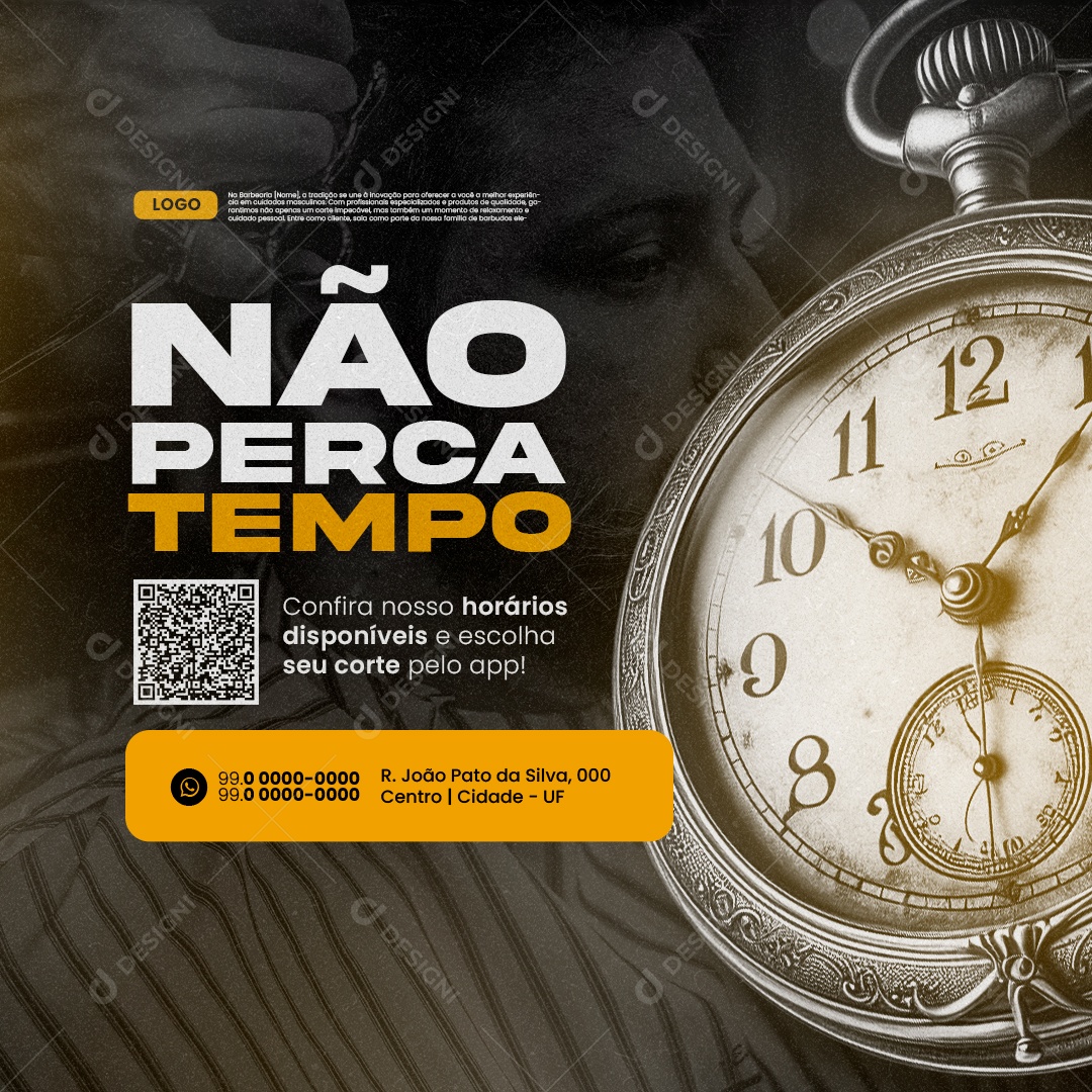Barbearia Agendamentos Não Perca Tempo Social Media PSD Editável