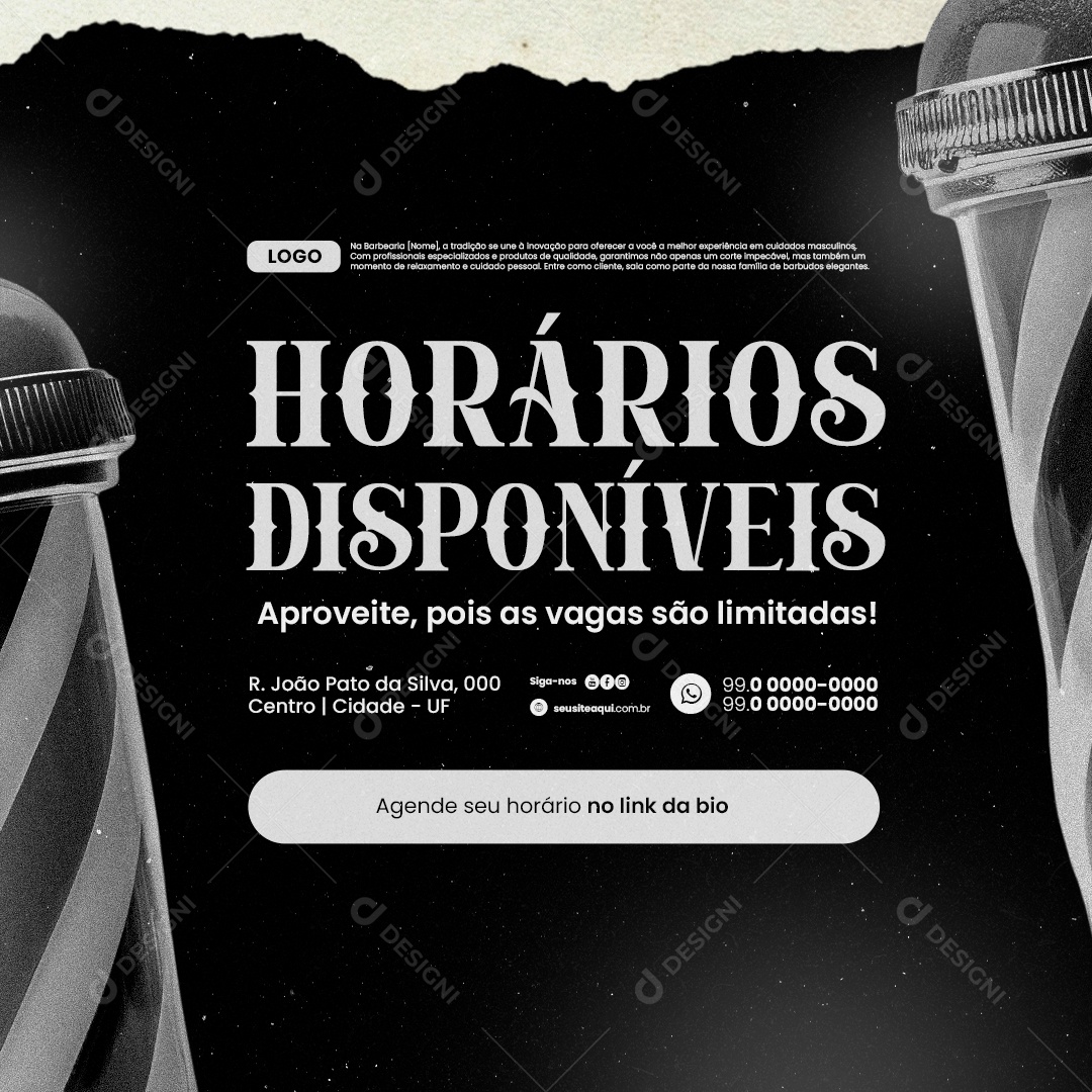 Barbearia Agendamentos Horários Disponíveis Social Media PSD Editável