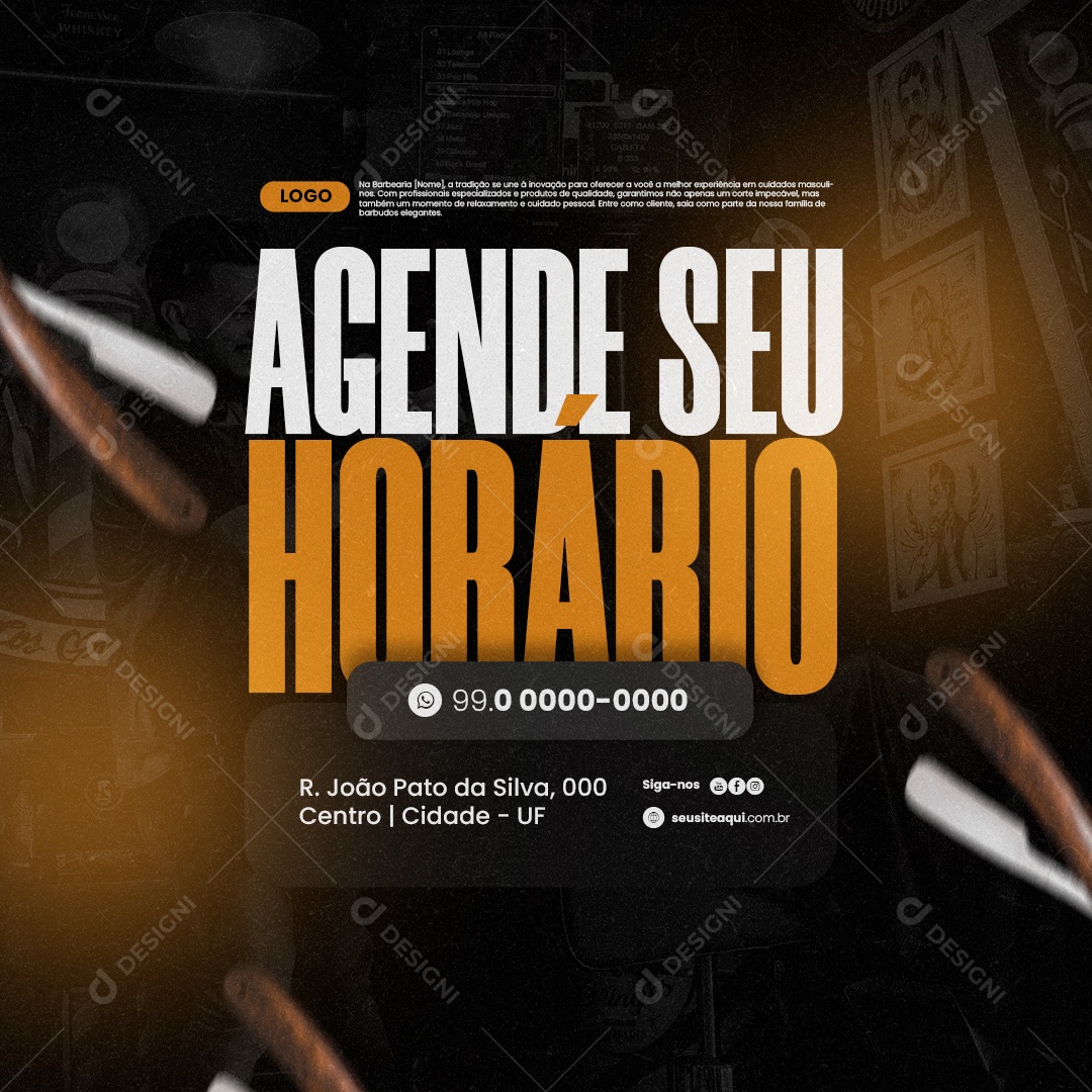 Barbearia Agendamentos Agende seu Horário Social Media PSD Editável
