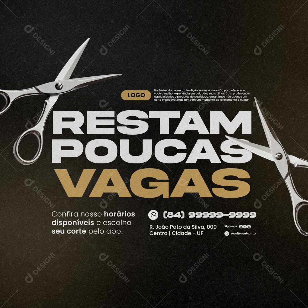 Barbearia Agendamentos Restam Poucas Vagas Social Media PSD Editável