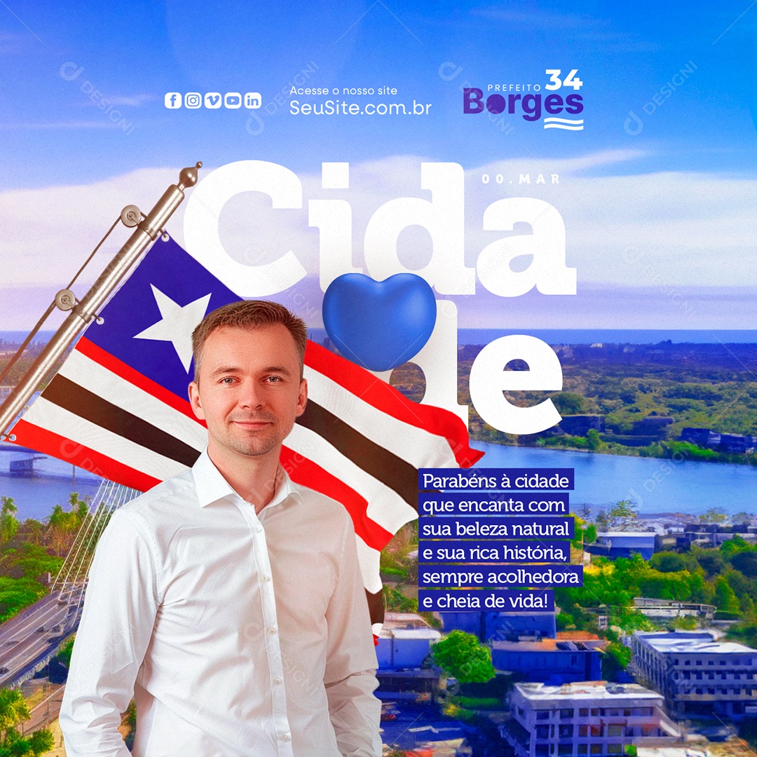 Politica Prefeito Borges Parabéns à Cidade Social Media PSD Editável