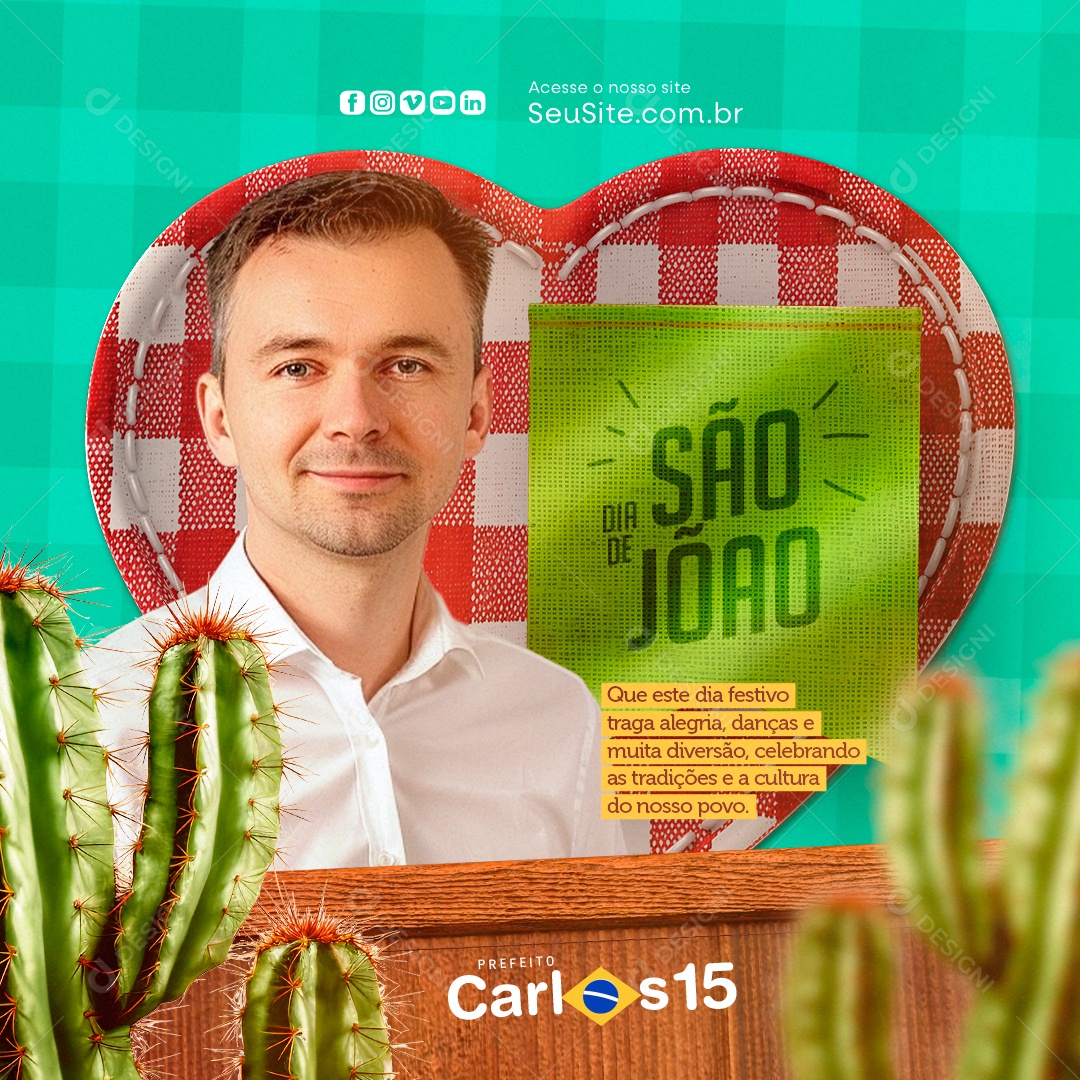 Politica Prefeito Carlos Dia de São João Social Media PSD Editável