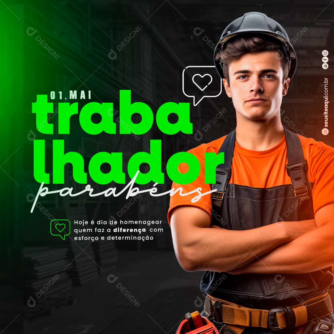 Dia do Trabalhador  01 de Maio Social Media PSD Editável