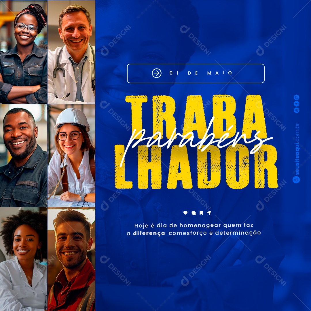 Dia do Trabalhador  01 de Maio Parabéns Social Media PSD Editável