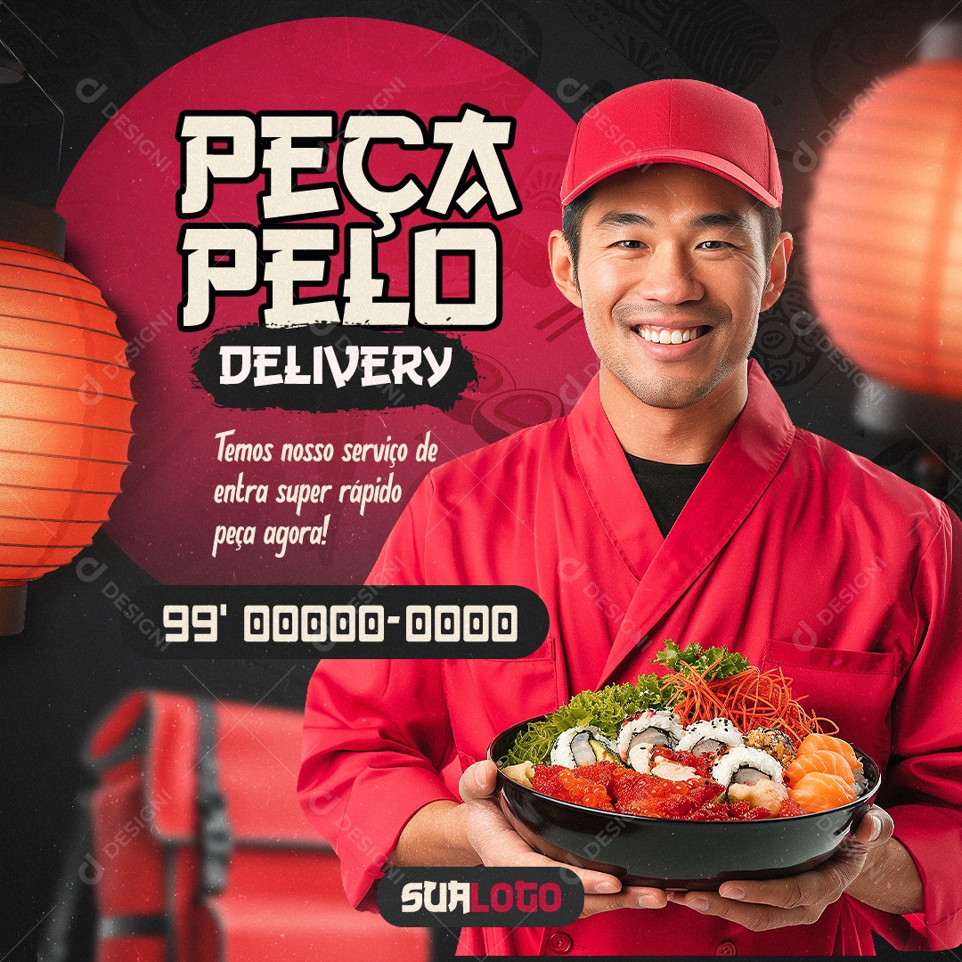 Japanese Food Order Through Delivery Social Media Editable PSD