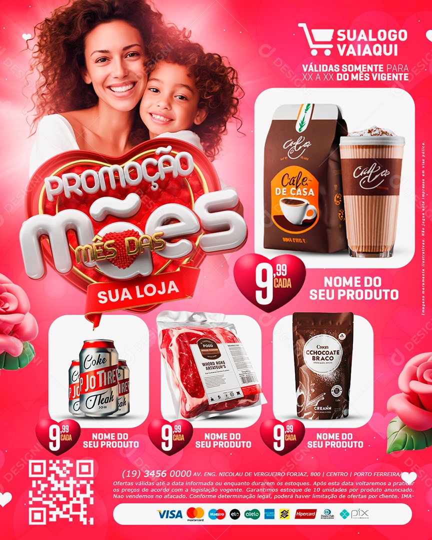 Tabloide Promoção Mês das Mães Supermercado Cerveja Carne Social Media PSD Editável