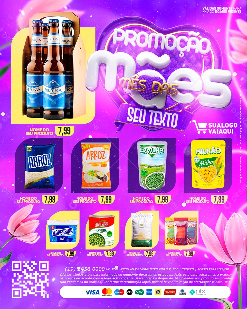 Tabloide Promoção Mês das Mães Supermercado Arroz Ervilha Social Media PSD Editável