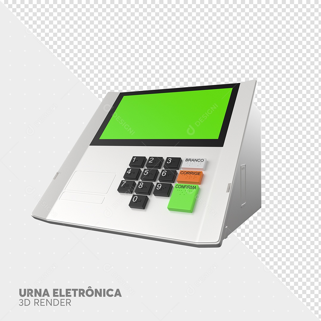 Urna Eleitoral Elemento 3D Branco e Verde para Composição PSD