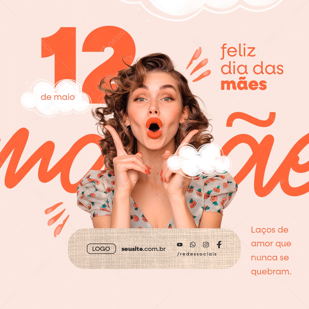 Feliz Dia Das Mães 12 de Maio Laços de Amor Social Media PSD Editável