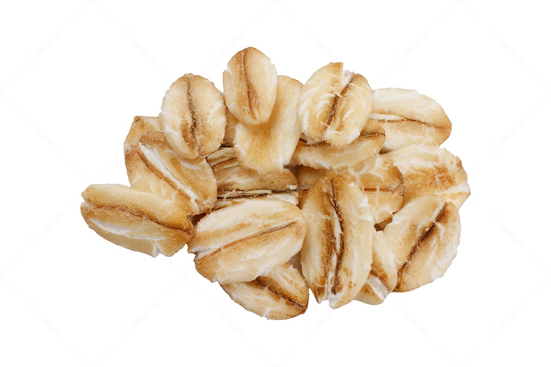 Uma porção de flocos de aveia orgânica crua cobrindo todo o fundo