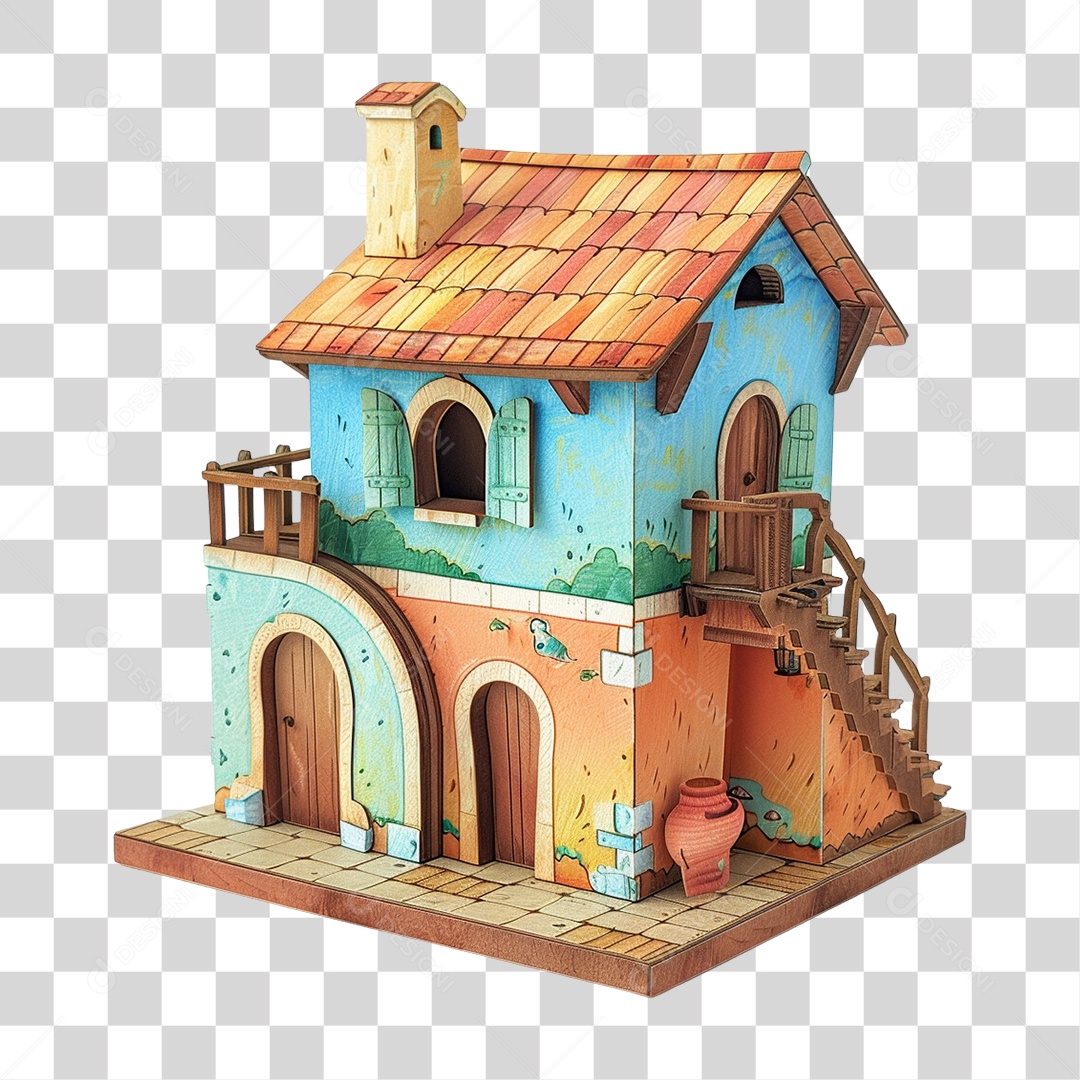 Casa Colonial Colorida Festa Junina PNG Transparente