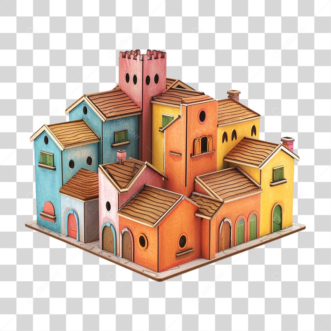 Casa Colonial Colorida Festa Junina PNG Transparente