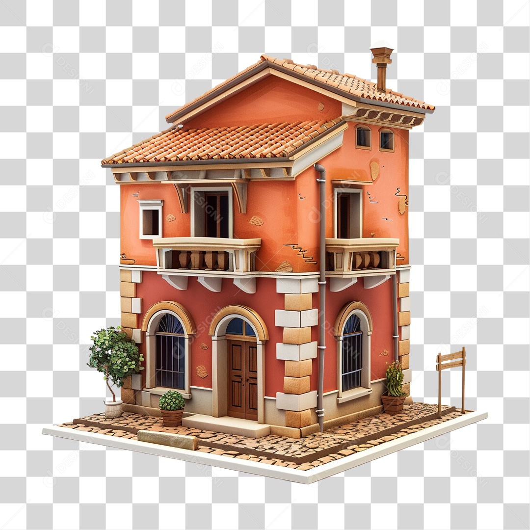 Casa Colonial Colorida Festa Junina PNG Transparente