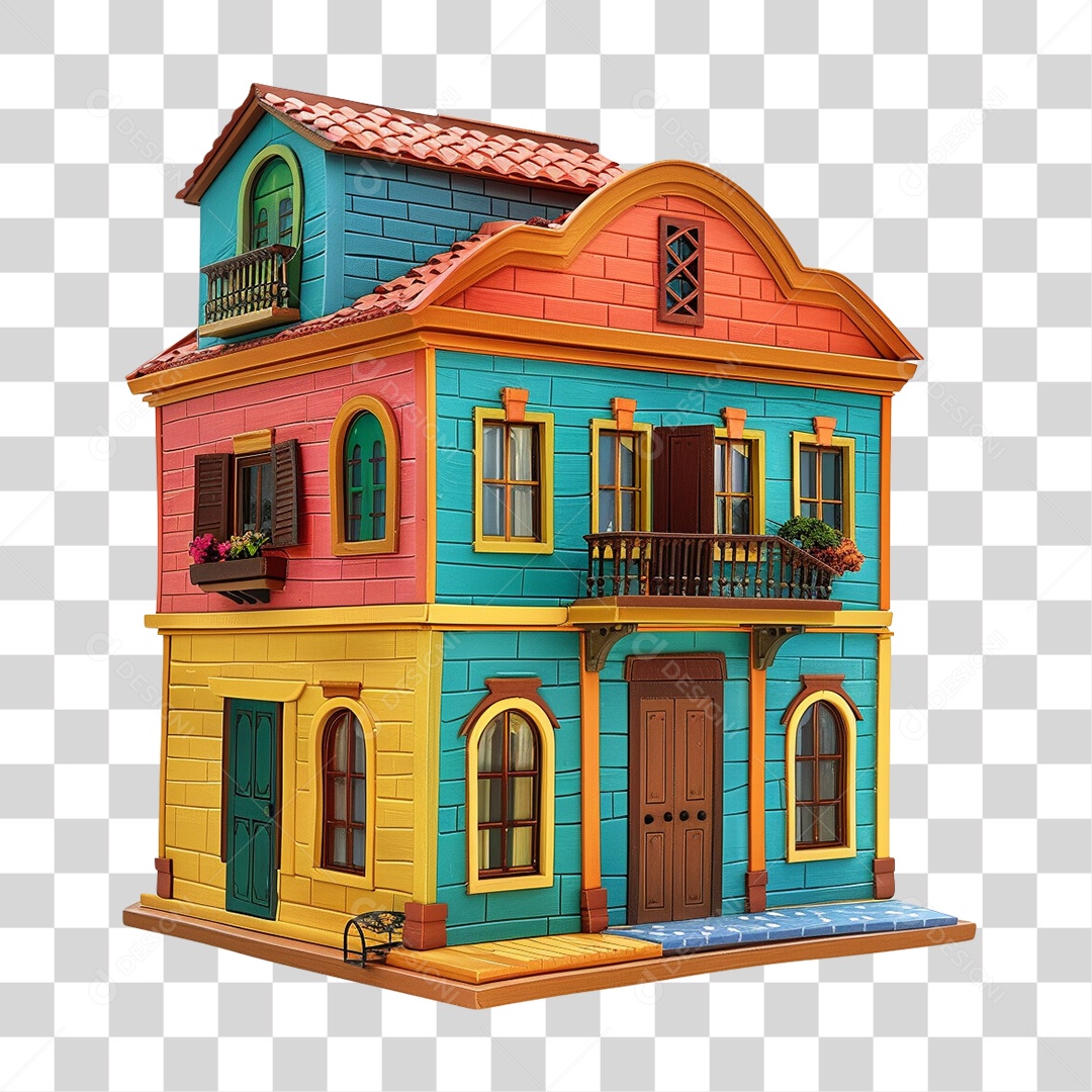 Casa Colonial Colorida Festa Junina PNG Transparente