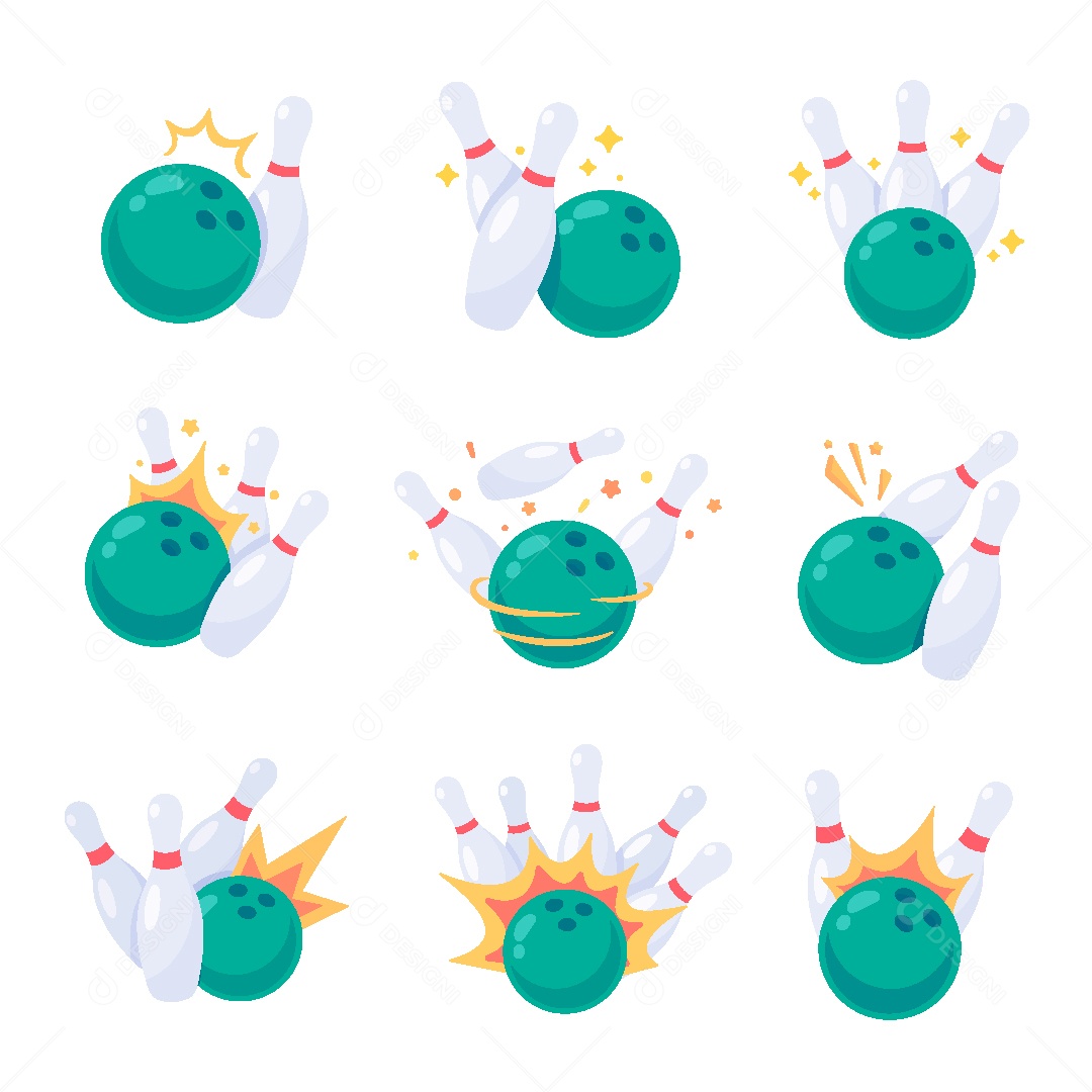 Conjunto de Pinos e Bolas de Boliche Vetor EPS