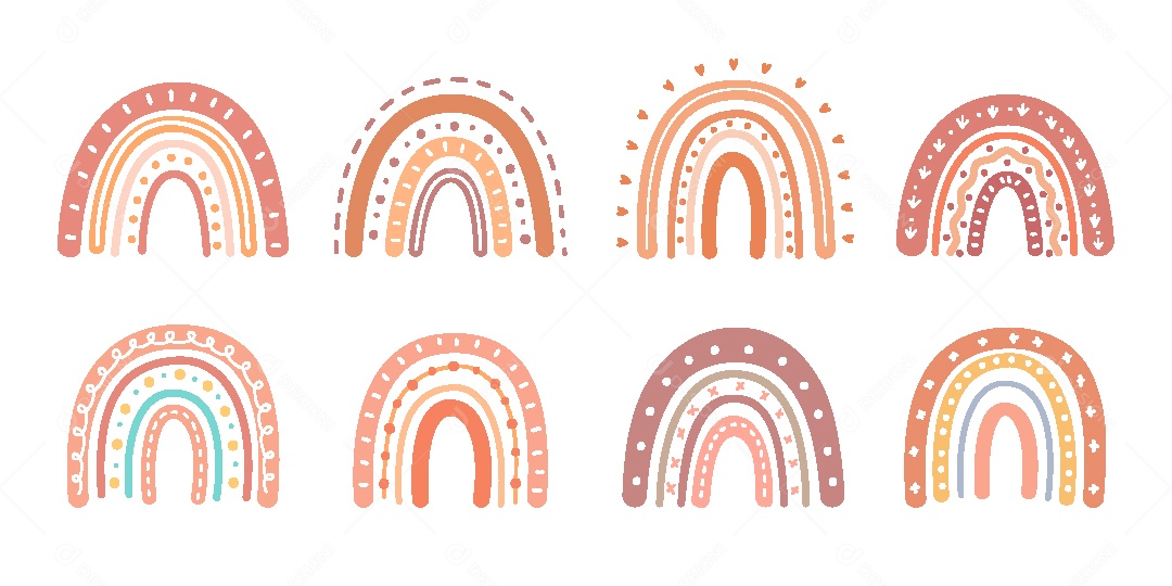 Conjunto de Arco Iris Boho Ilustrações Vetor EPS