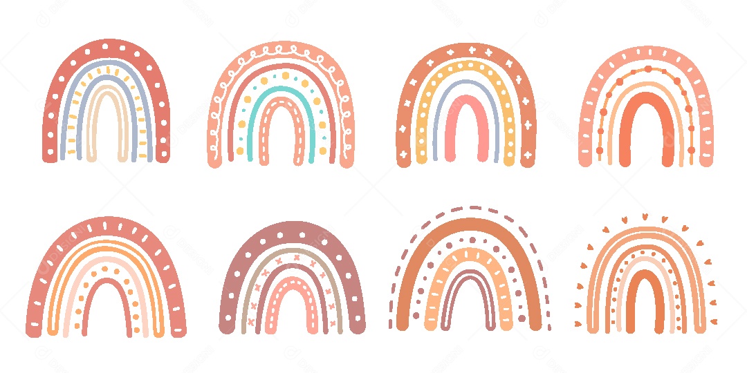Conjunto de Arco Iris Boho Ilustrações Vetor EPS