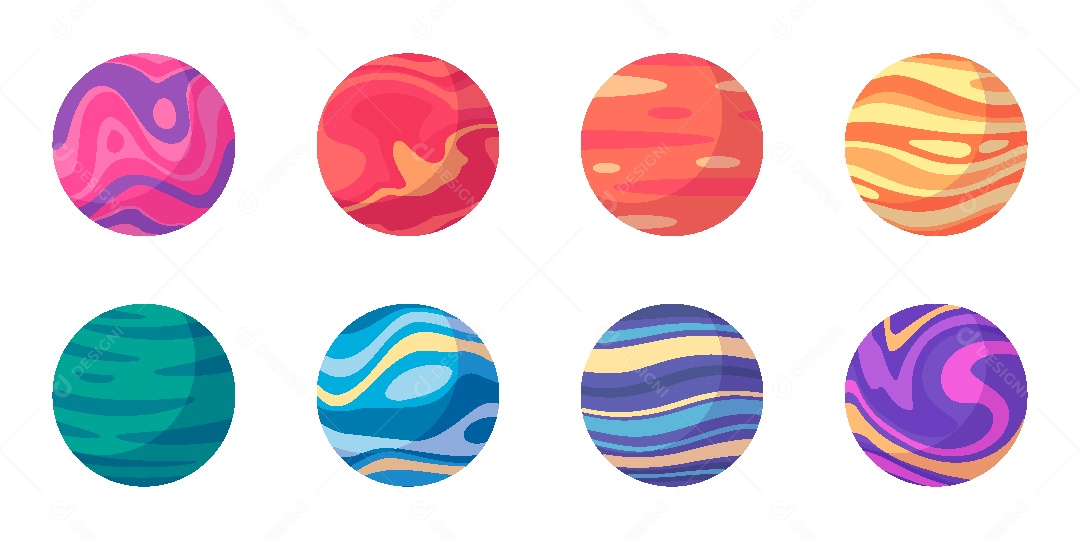 Conjunto de Planetas Ilustração Vetor EPS