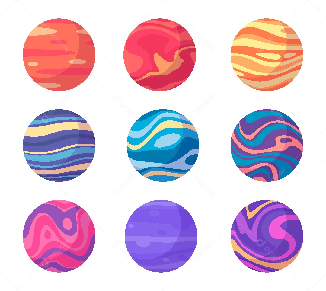 Conjunto de Planetas Ilustração Vetor EPS