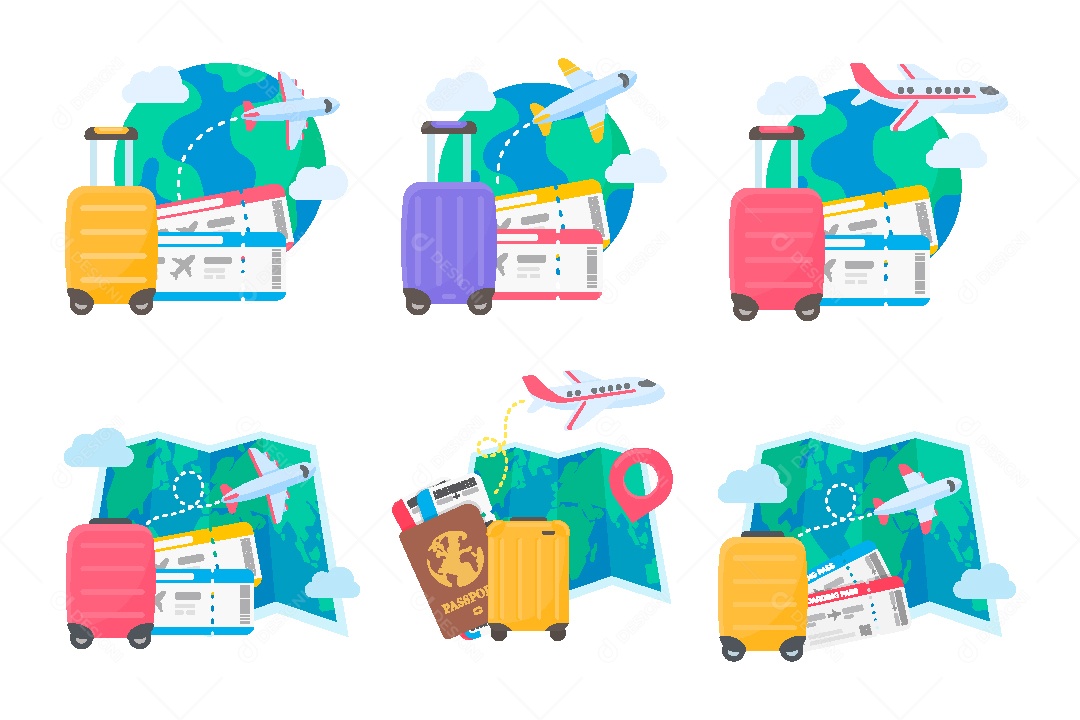 Conjunto de Ícones de Viagens Ilustração Vetor EPS