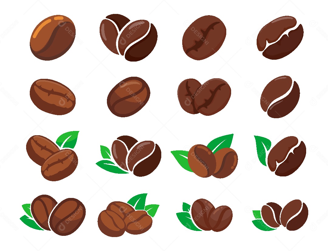 Conjunto de Grãos de Café Ilustração Vetor EPS