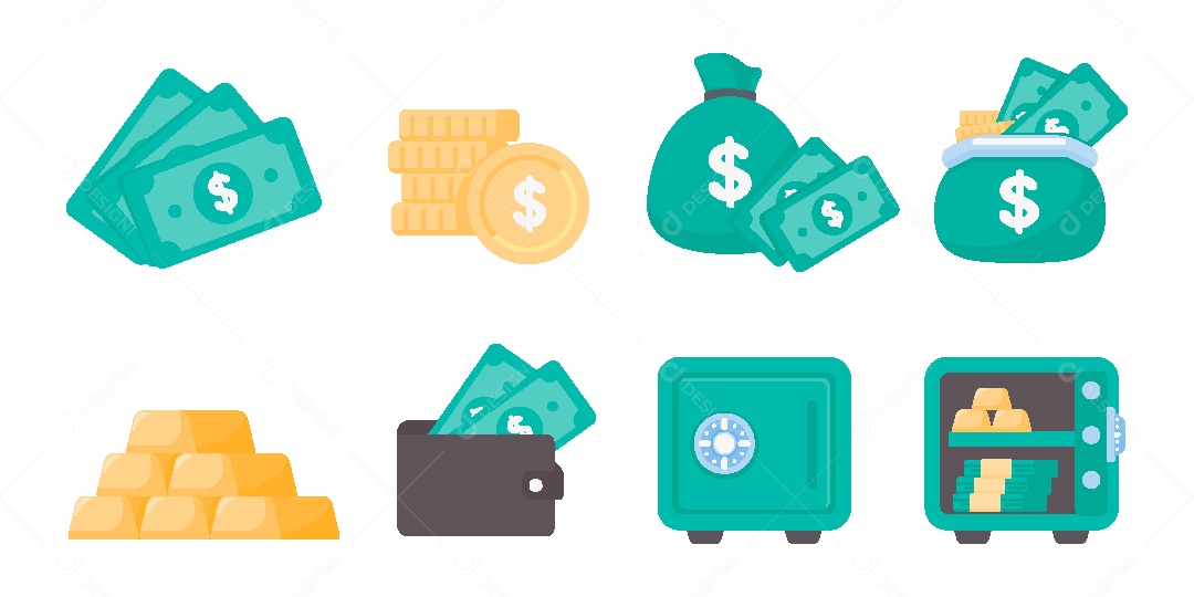 Conjunto de Ícones de Dinheiro Vetor EPS