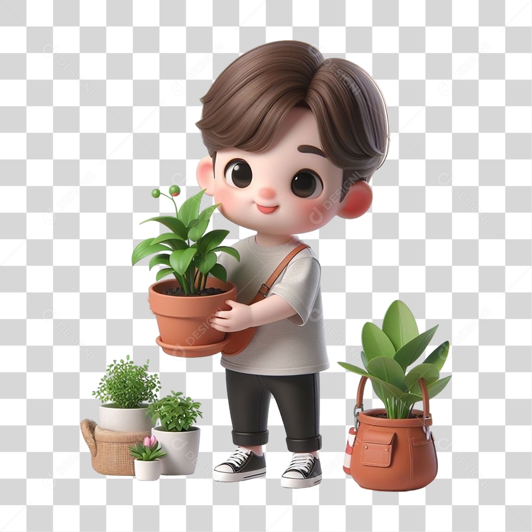 Jovens com Mudas de Plantas PNG Transparente