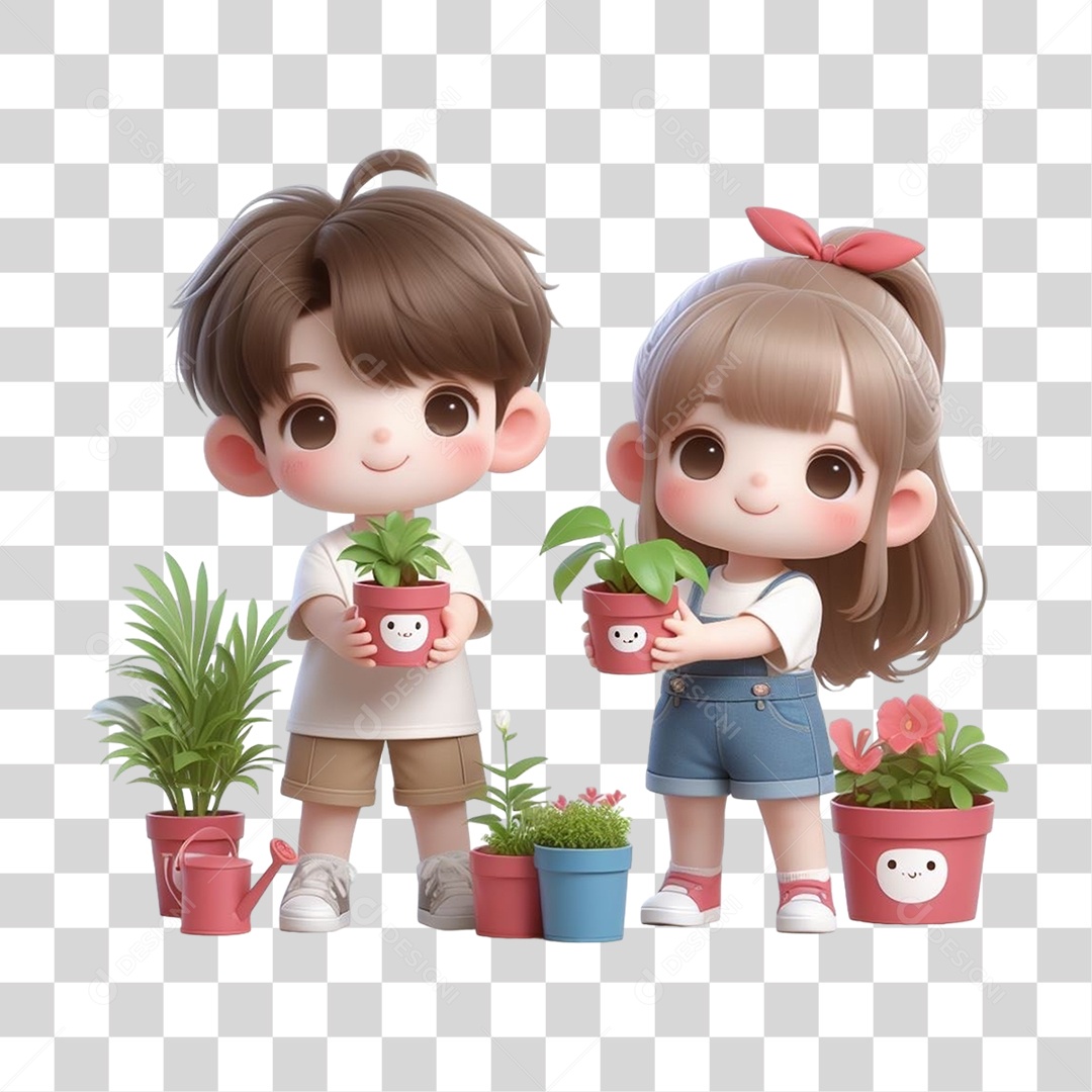 Jovens com Mudas de Plantas PNG Transparente