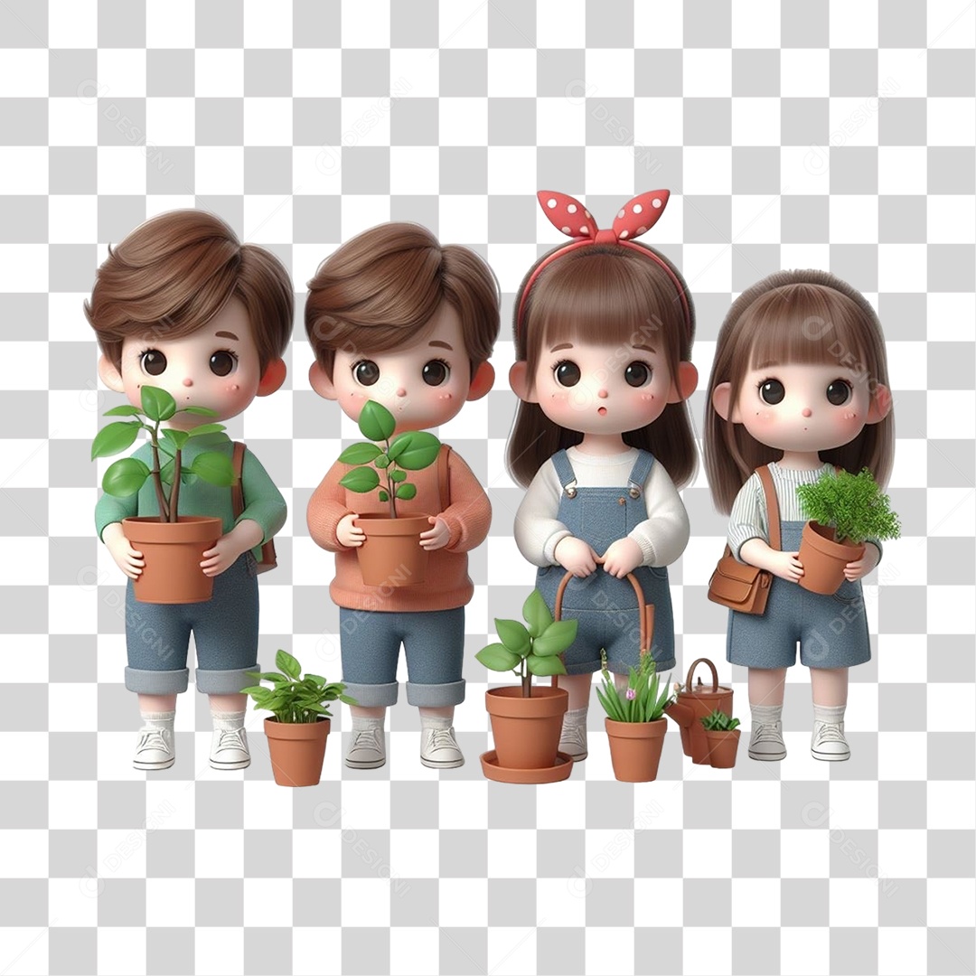 Jovens com Mudas de Plantas PNG Transparente