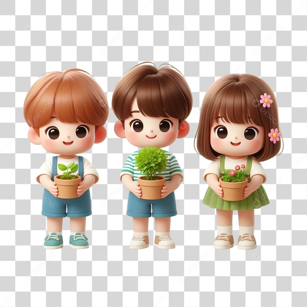 Jovens com Mudas de Plantas PNG Transparente