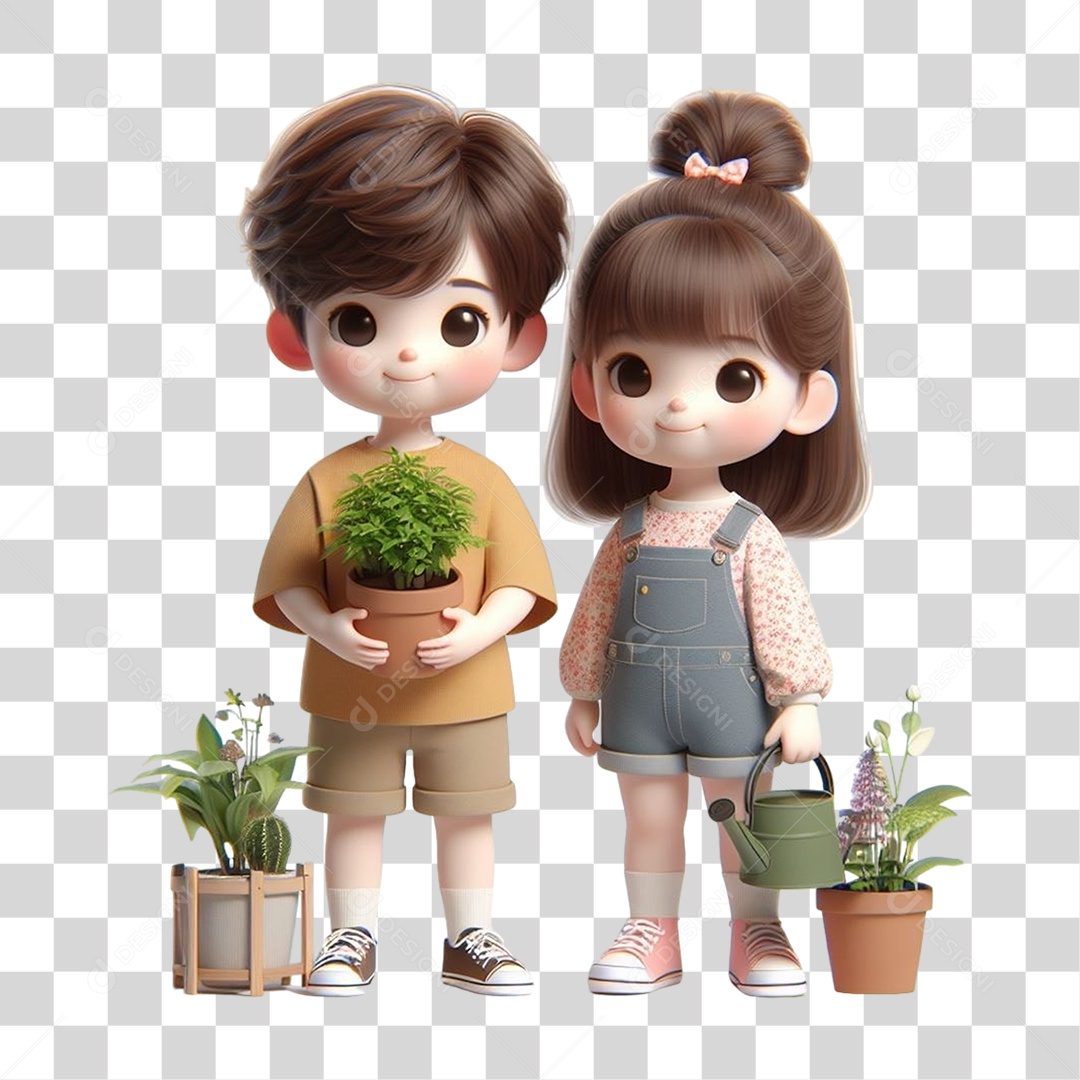 Jovens com Mudas de Plantas PNG Transparente