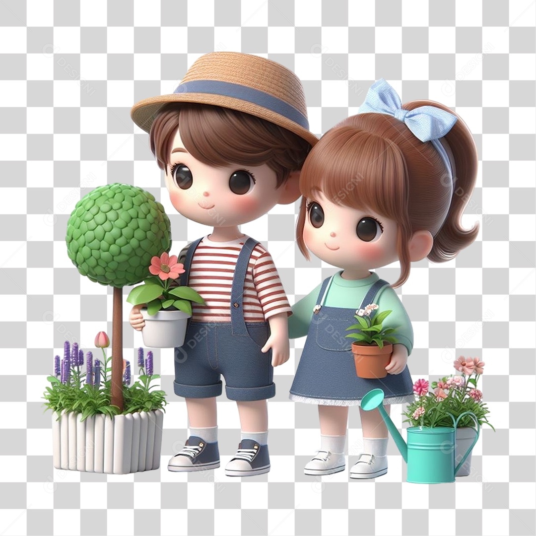 Jovens com Mudas de Plantas PNG Transparente