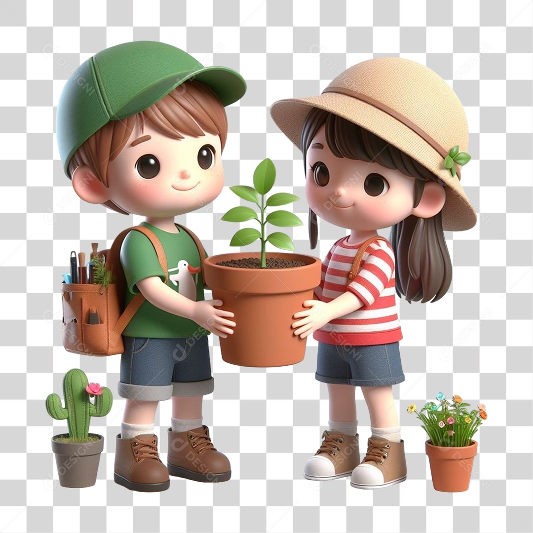 Jovens com Mudas de Plantas PNG Transparente