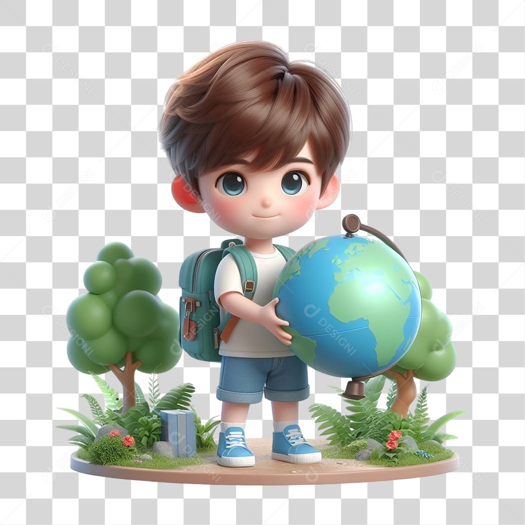 Garoto com Globo Planeta PNG Transparente