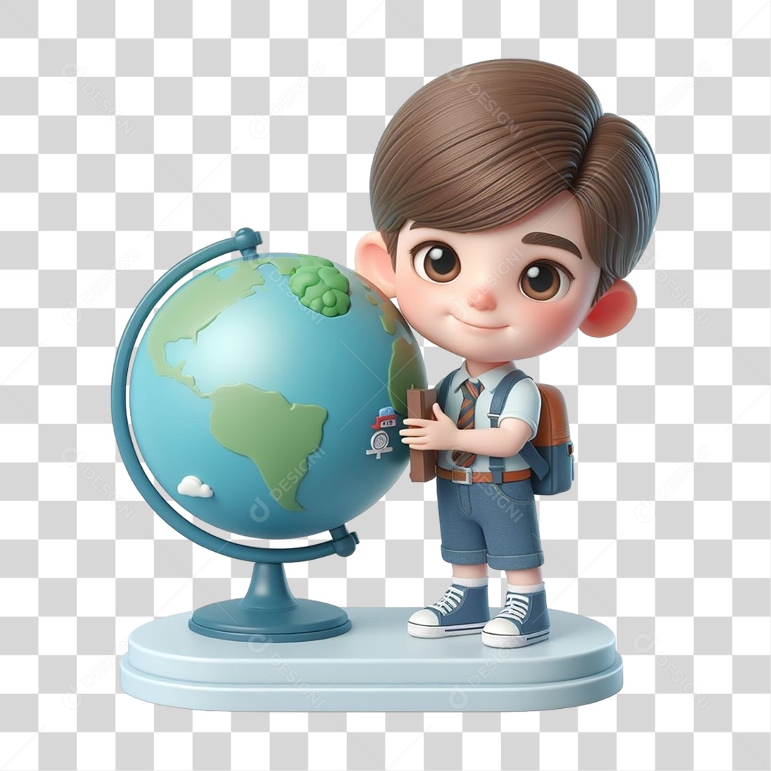 Garotos com Globo Planeta PNG Transparente