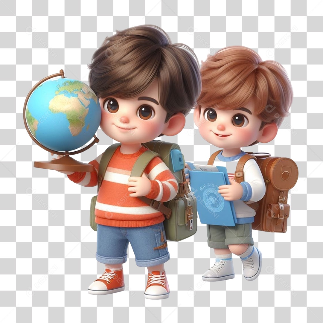 Garotos com Globo Planeta PNG Transparente
