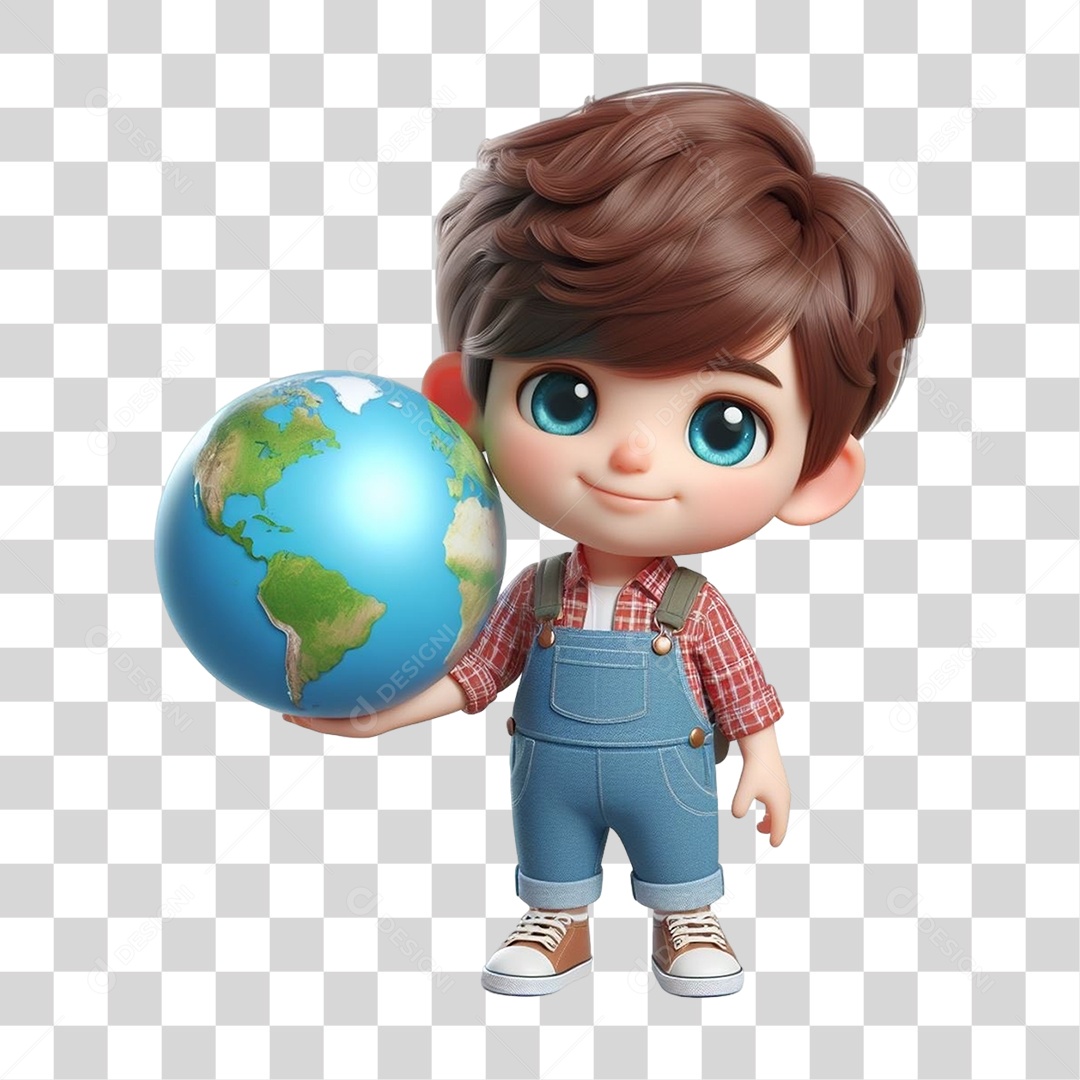 Garoto com Globo Planeta PNG Transparente