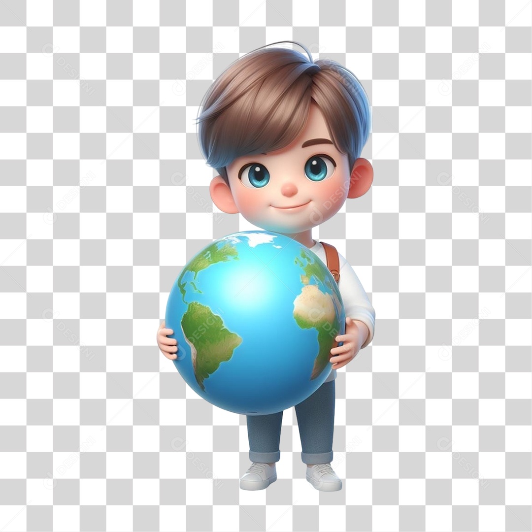 Garoto com Globo Planeta PNG Transparente