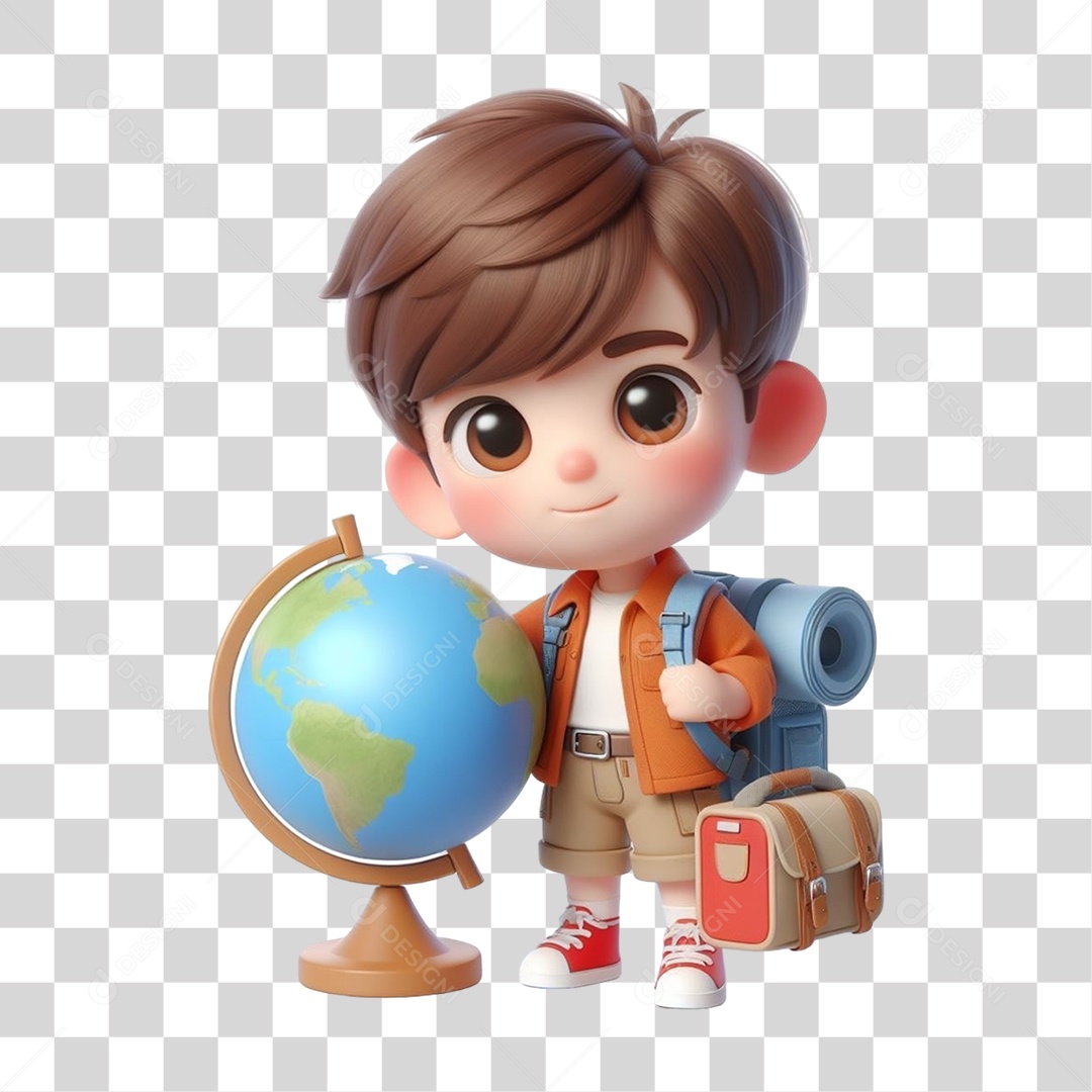 Garoto com Globo Planeta PNG Transparente
