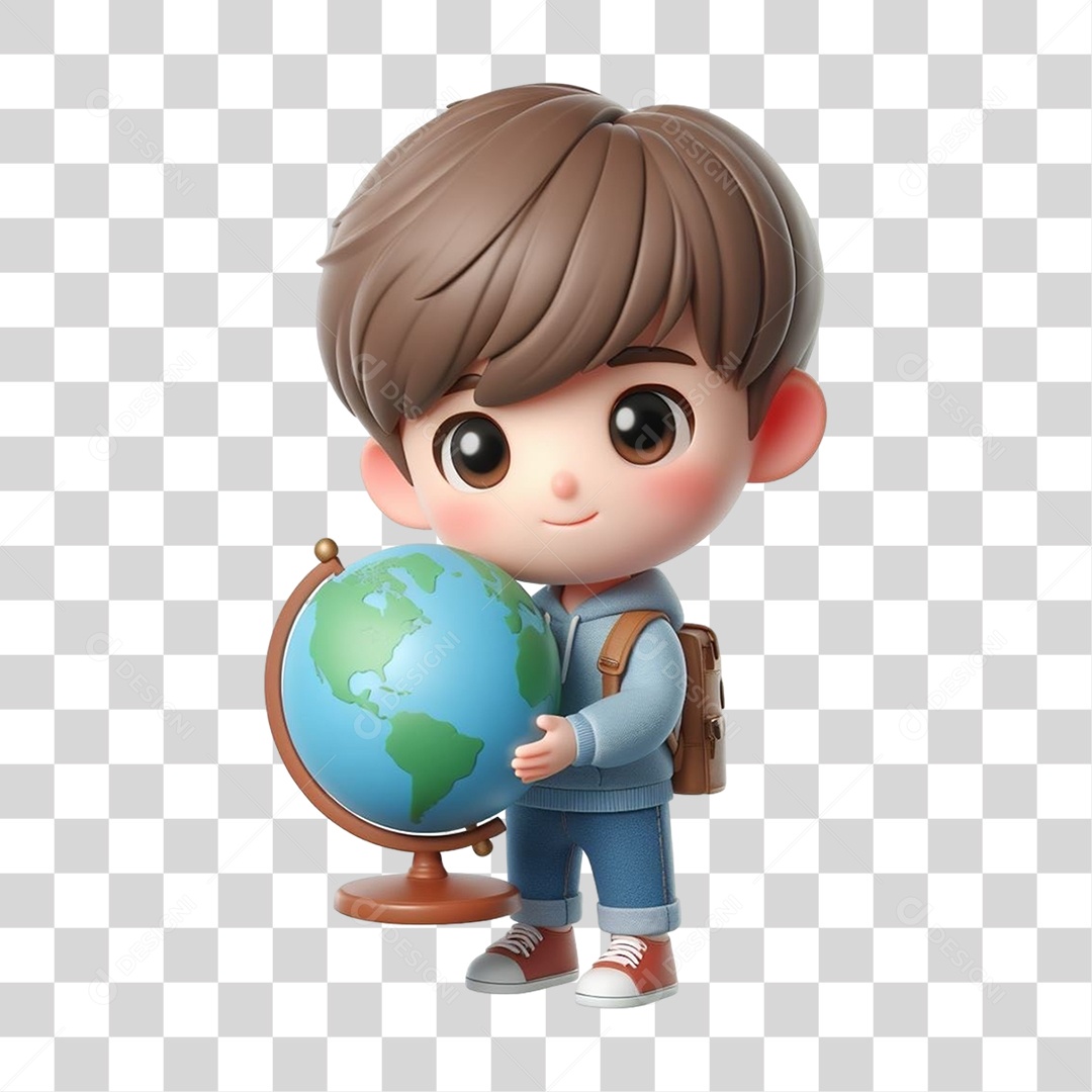 Garoto com Globo Planeta PNG Transparente