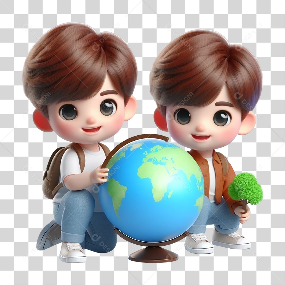 Crianças com Globo Planeta PNG Transparente