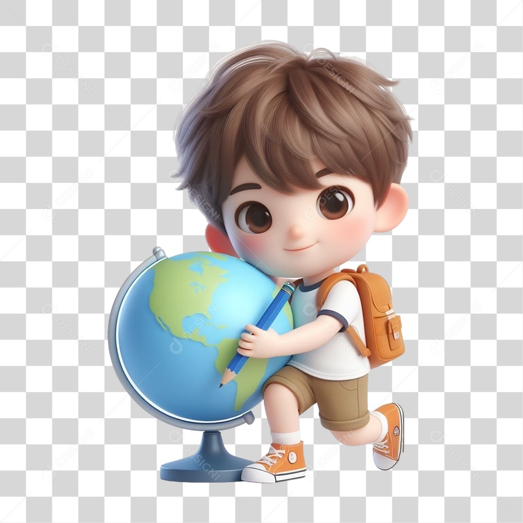 Garoto com Globo Planeta PNG Transparente
