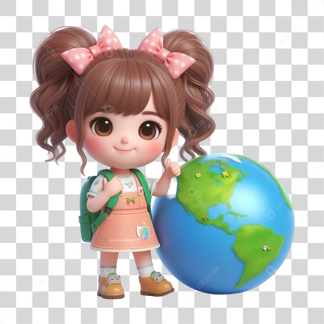 Garota com Globo Planeta PNG Transparente