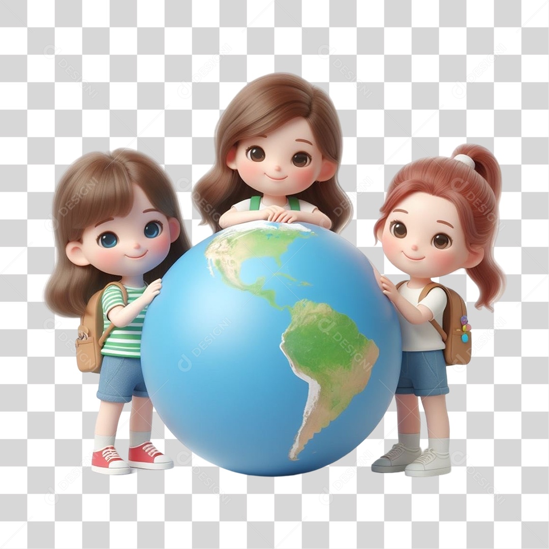 Crianças com Globo Planeta PNG Transparente