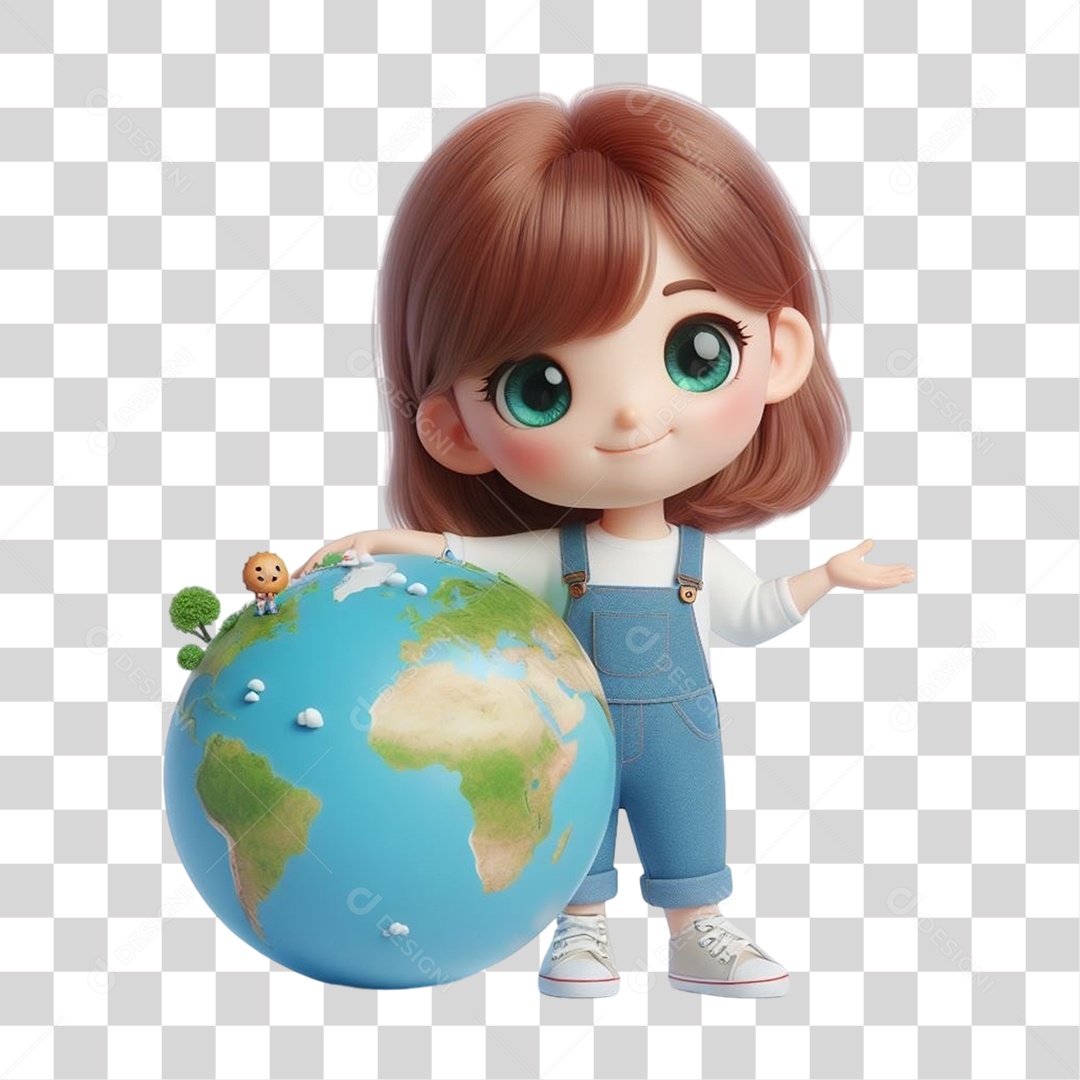 Garota com Globo Planeta PNG Transparente