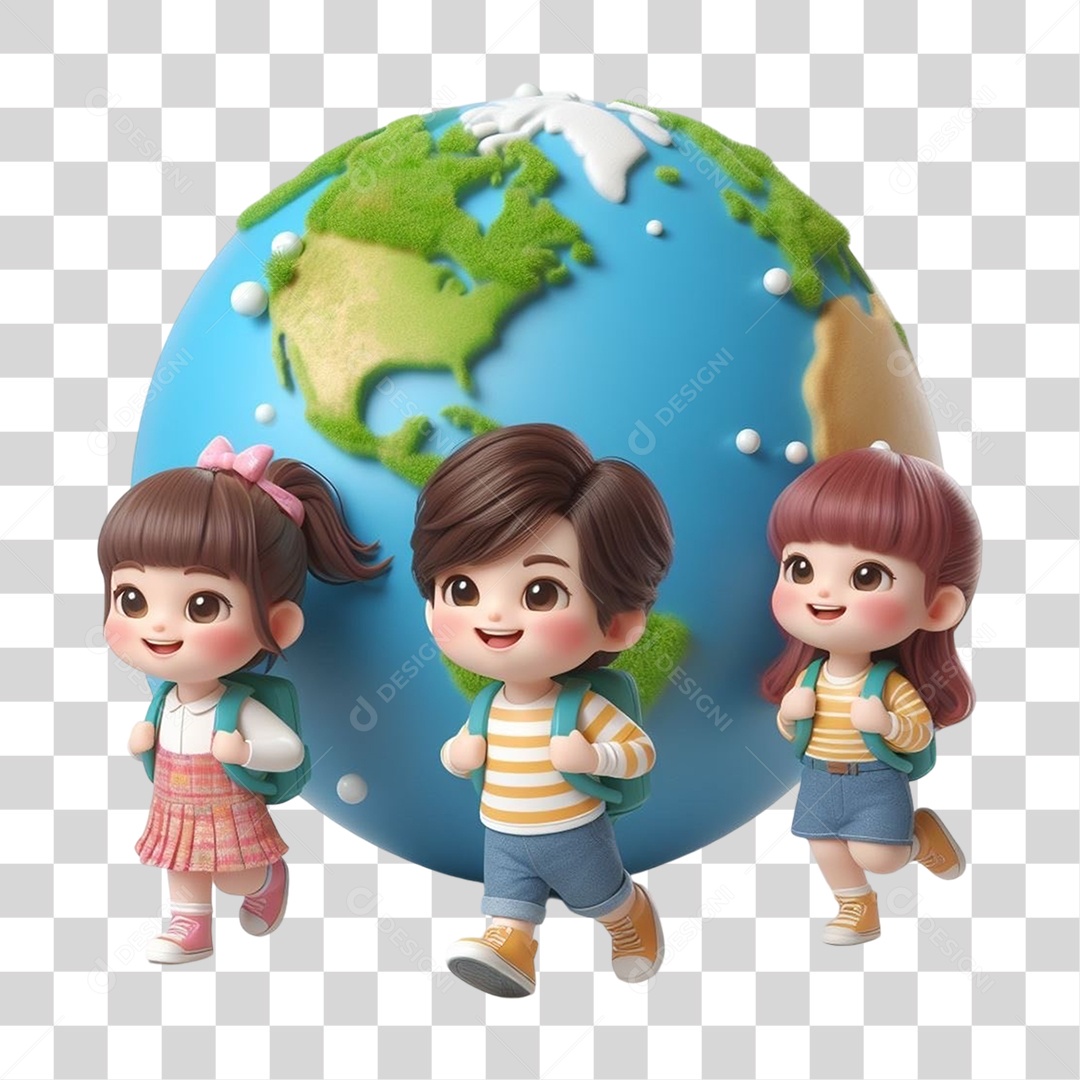 Crianças com Globo Planeta PNG Transparente