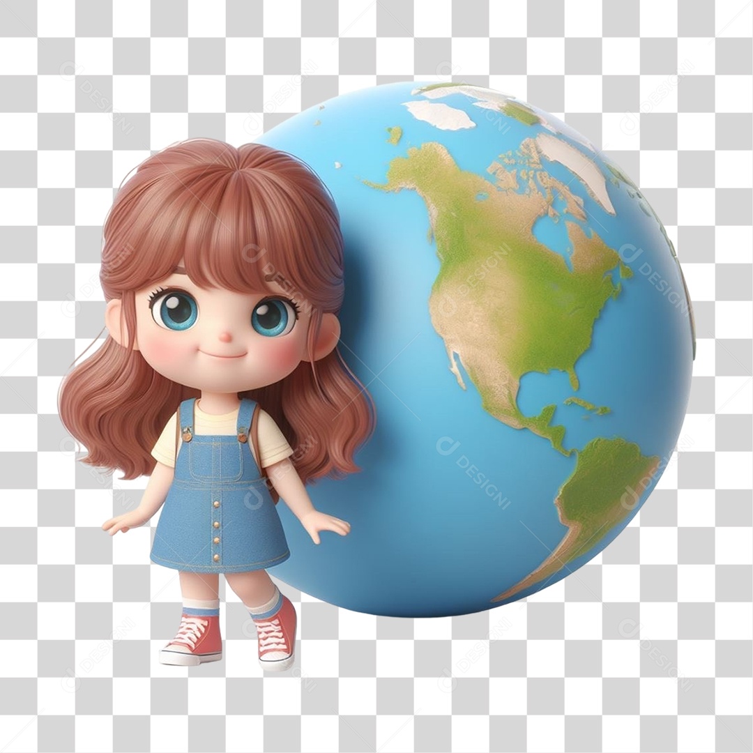 Garota com Globo Planeta PNG Transparente