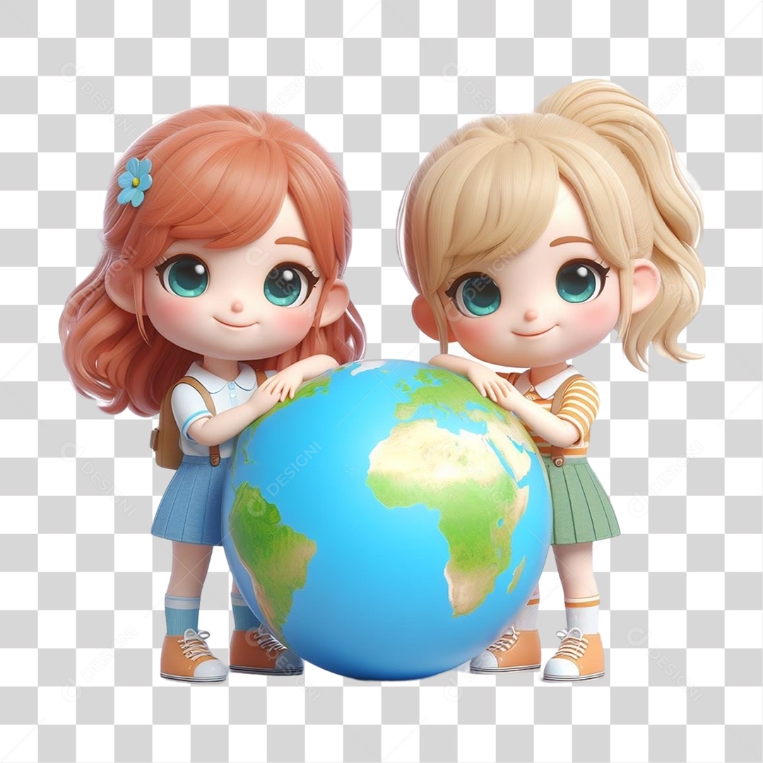 Garotas com Globo Planeta PNG Transparente