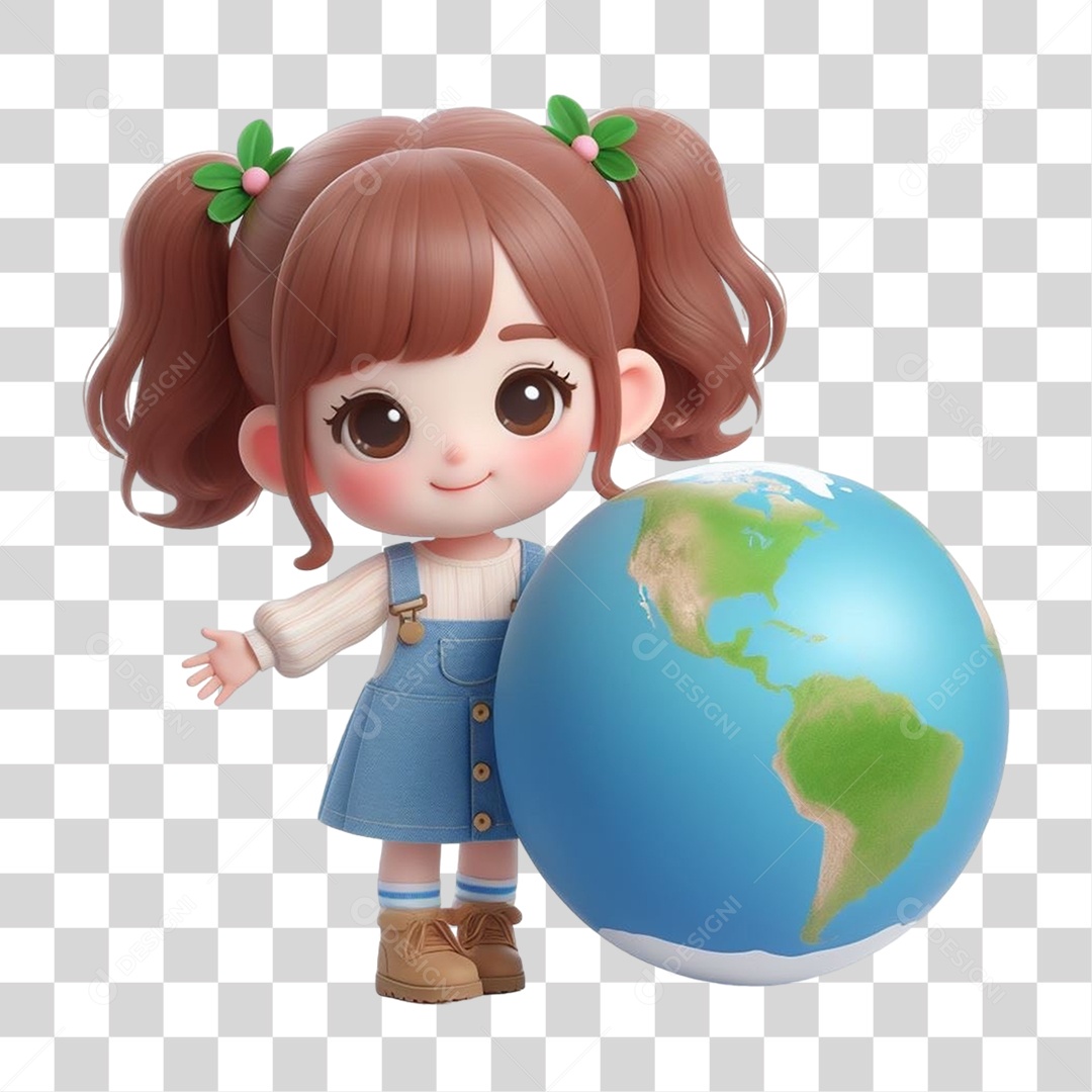 Garota com Globo Planeta PNG Transparente